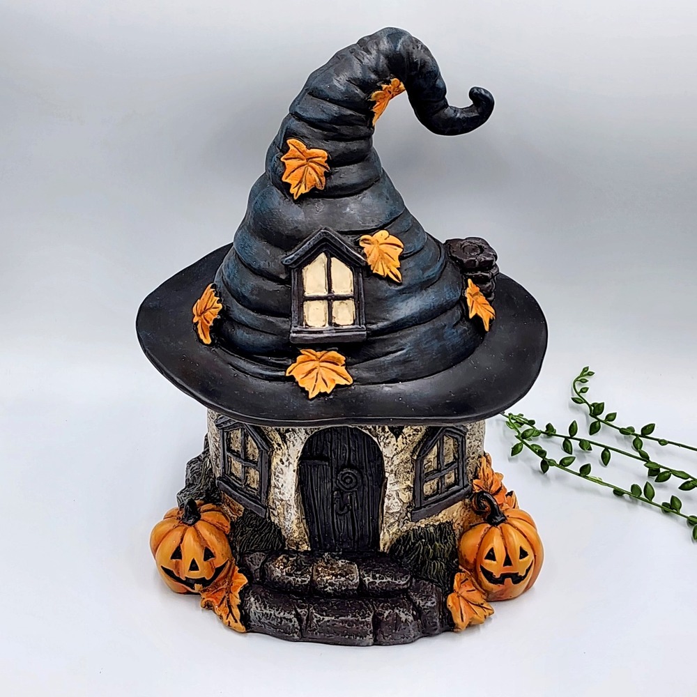 Halloween Witch Hat Haunted House Figurine Pumpkin Gothic Fall Decor 12" NEW